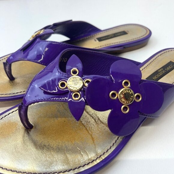 Louis Vuitton Vernis Flower Thong Sandals Purple Flip Flops Size 7 Authe… - Picture 5 of 14